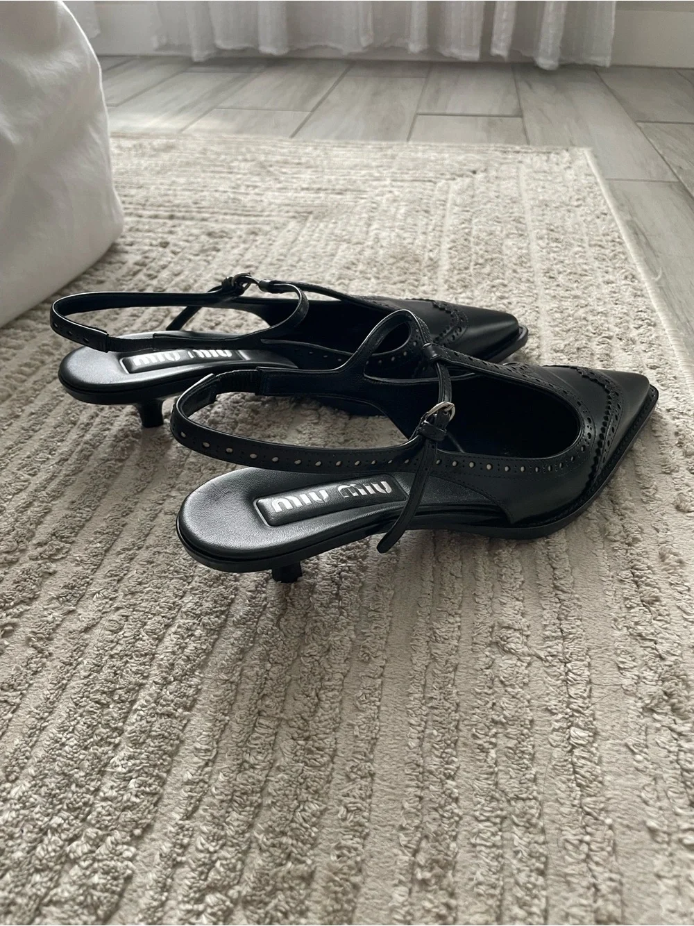 Miu Miu Brushed leather brogue slingback T-strap kitten heels